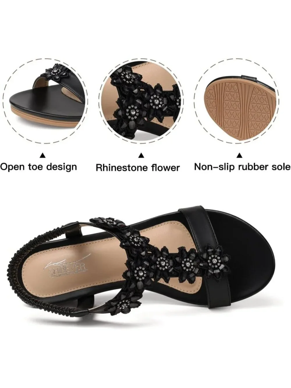 Women's Black Wedge Sandals Summer Platform Comfortable Low Wedges Shoes
